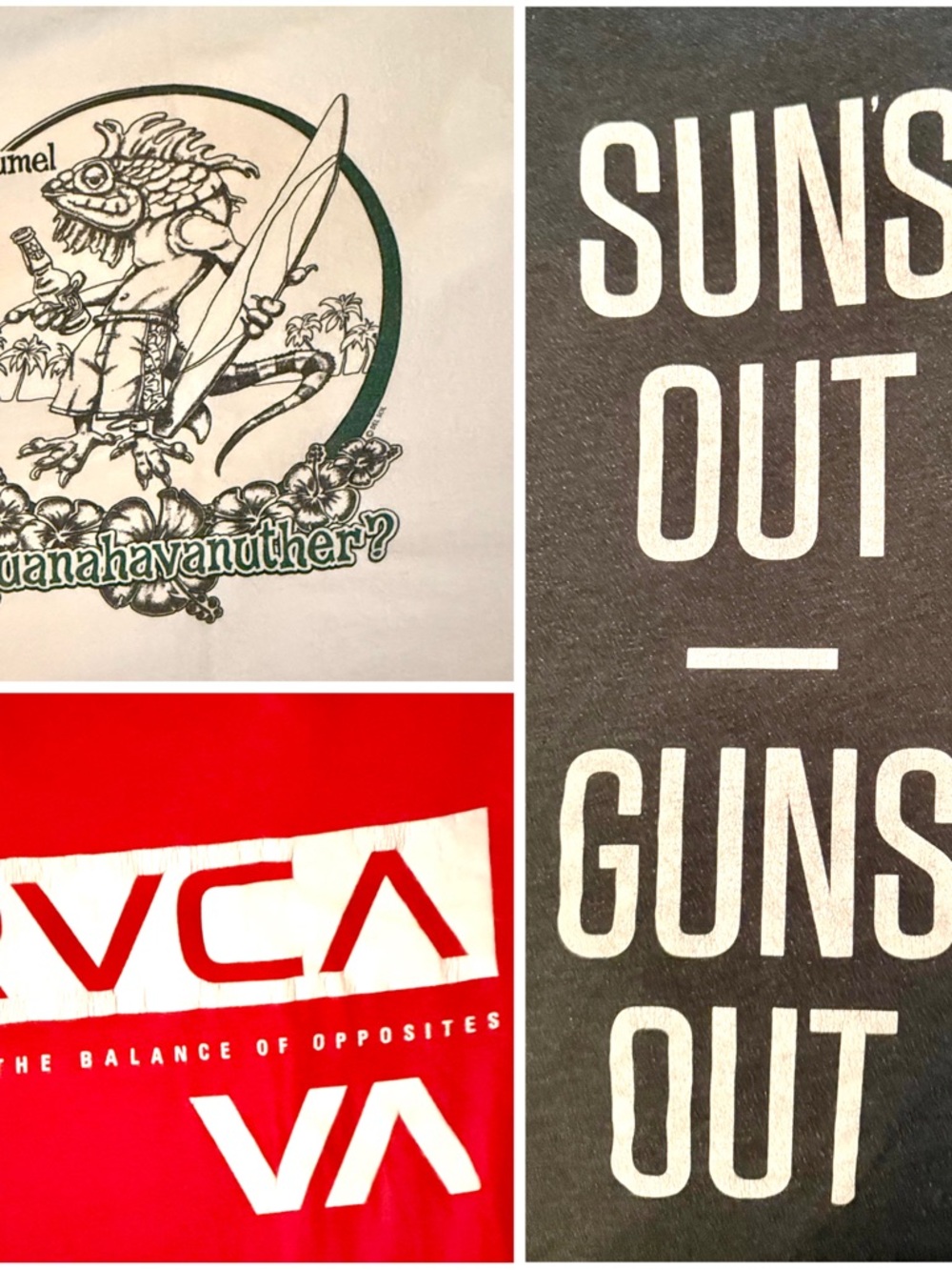 3 lot XL graphic t shirt Cozumel Iguana Suns Guns Out RVCA Balance of Opposites